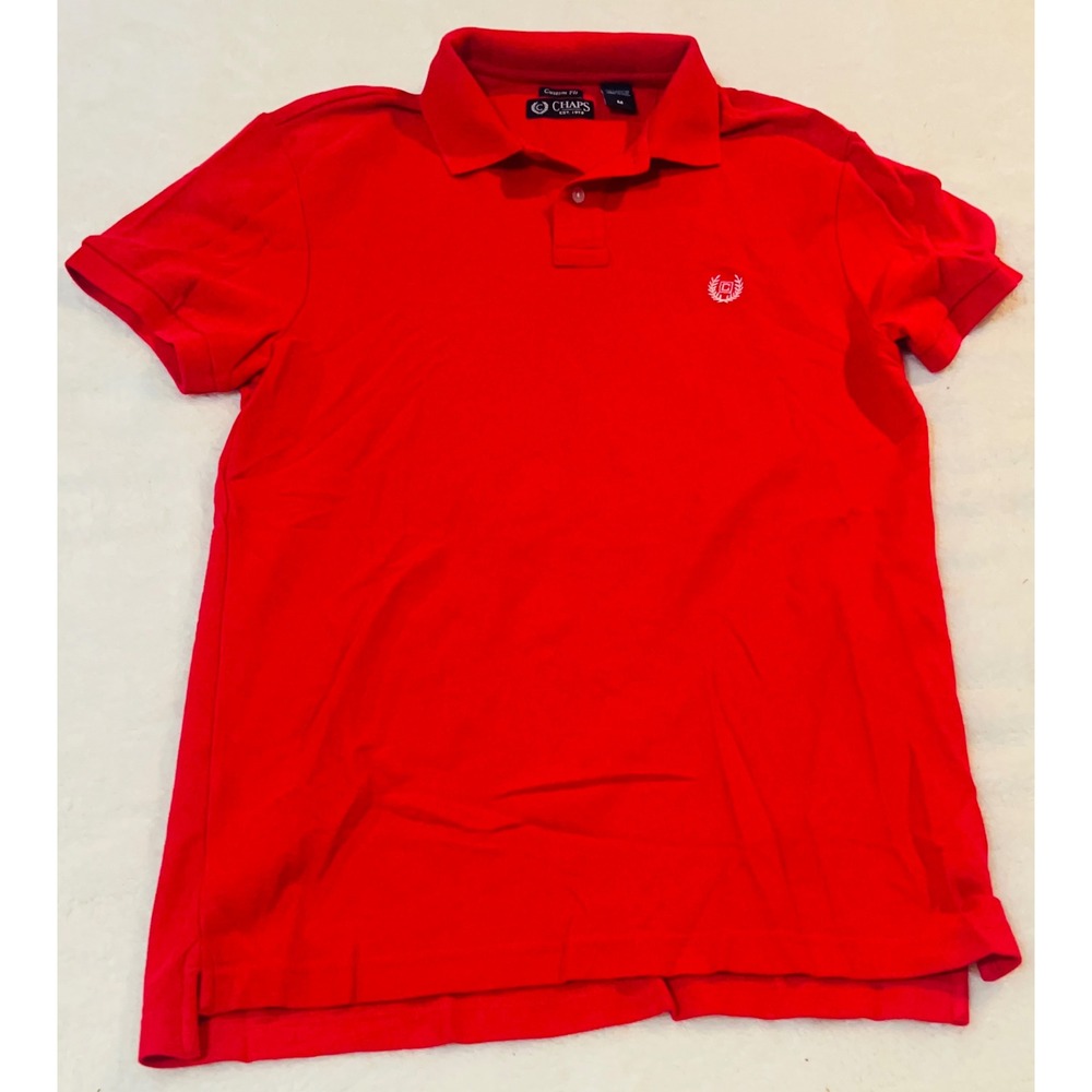 Chaps Mens Custom Fit Red Cotton Pique Short Sleeve Polo Shirt Medium
